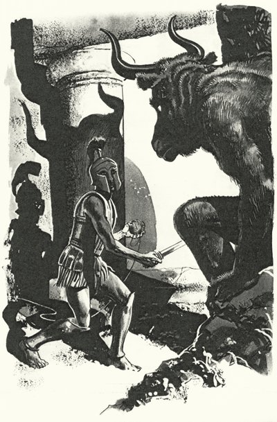 Theseus coming face to face with the Minotaur by English School